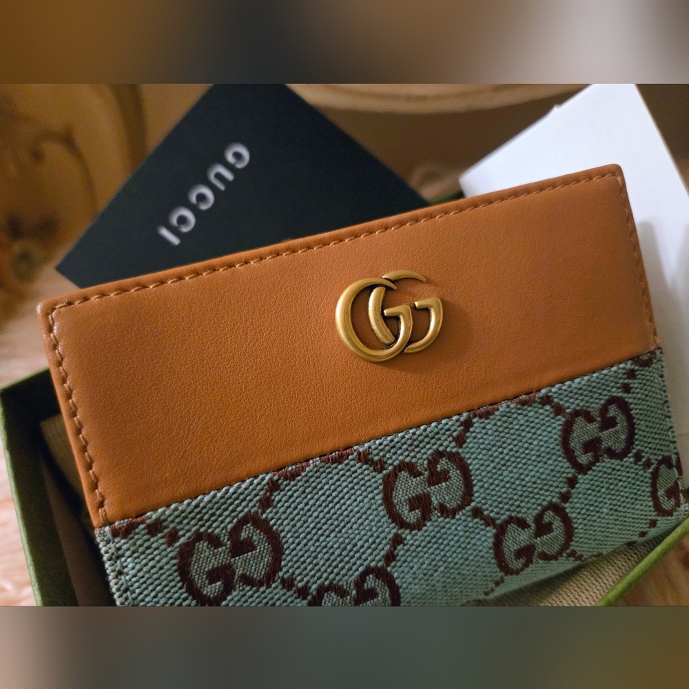 Gucci Brown Leather And GG Supreme Canvas Wallet with Coin Pocket - Picture 3 of 11
